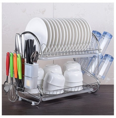 2-3 Tiers Dish Drying Rack Kitchen Washing Holder Basket Plated Iron Kitchen Knife Sink Dish Drainer Drying Rack Organizer B484