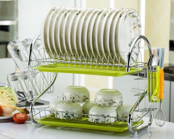 2-3 Tiers Dish Drying Rack Kitchen Washing Holder Basket Plated Iron Kitchen Knife Sink Dish Drainer Drying Rack Organizer B484