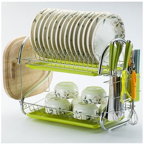 2-3 Tiers Dish Drying Rack Kitchen Washing Holder Basket Plated Iron Kitchen Knife Sink Dish Drainer Drying Rack Organizer B484