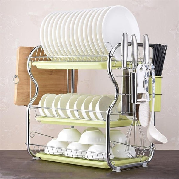 2-3 Tiers Dish Drying Rack Kitchen Washing Holder Basket Plated Iron Kitchen Knife Sink Dish Drainer Drying Rack Organizer B484