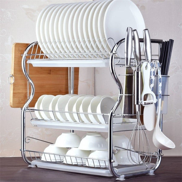 2-3 Tiers Dish Drying Rack Kitchen Washing Holder Basket Plated Iron Kitchen Knife Sink Dish Drainer Drying Rack Organizer B484