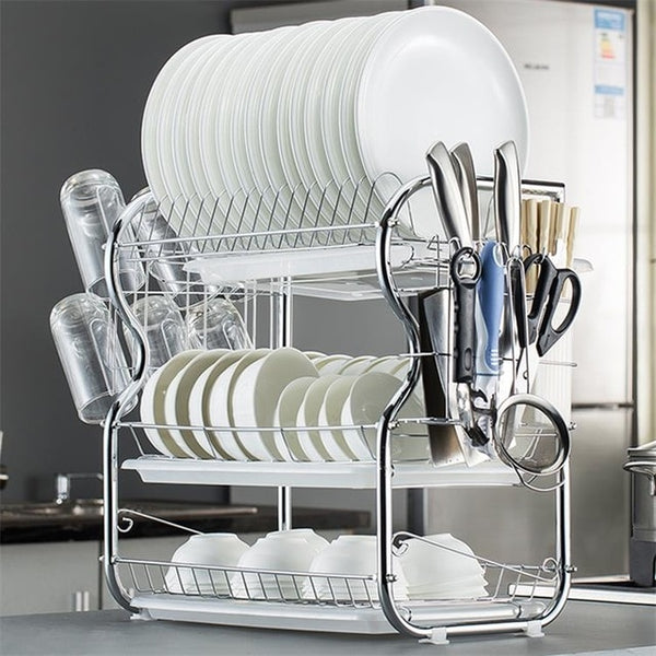 2-3 Tiers Dish Drying Rack Kitchen Washing Holder Basket Plated Iron Kitchen Knife Sink Dish Drainer Drying Rack Organizer B484