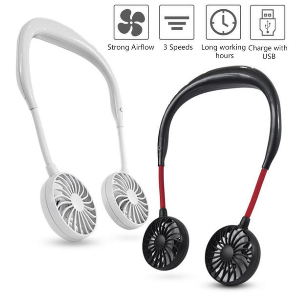 USB Rechargeable Wearable Portable Hand Free Neckband Double Fan Personal Neck Fans Household Accessories 3 Speed Adjustable